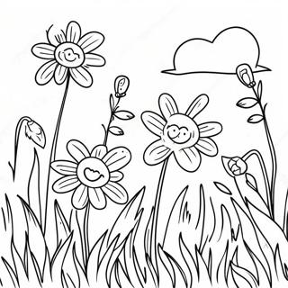 Farglaggningssida Med Livligt Gras Och Blommor 101989-40351