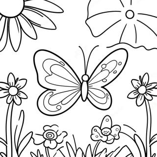 Lekfull Fjaril I En Blommig Tradgard Malarbild Målarbilder