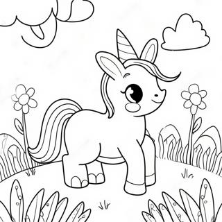 Lekfull Kaninflicka Unicorn I En Blomsterang Malarbild 109444 46228