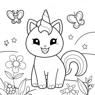 Sot Enhorningskatt Med Blommor Malarbild 11341-2457