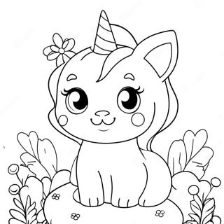 Sot Enhorningskatt Med Blommor Malarbild 11341 2458