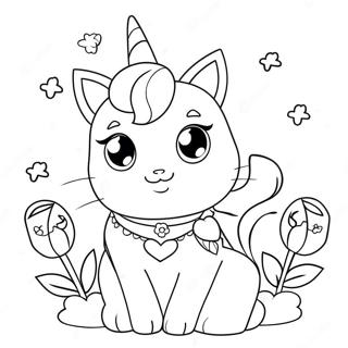 Sot Enhorningskatt Med Blommor Malarbild 11341 2459