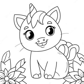 Sot Enhorningskatt Med Blommor Malarbild 11341 2460