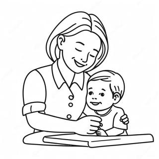 Omtanksam Mamma Hjalper Barn Malarbild 116517 51868