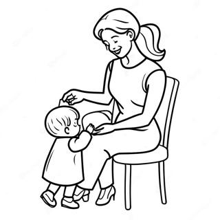 Omtanksam Mamma Hjalper Barn Malarbild 116517 52032