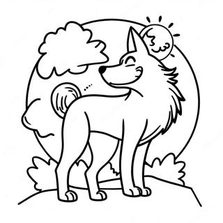 Silhuett Av Varg Mot Manen Malarbild 116956-52378