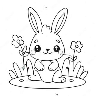 Sot Kawaii Kanin Med Blommor Malarbild 117855 53056