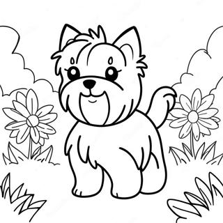 Fuzzy Realistisk Yorkie I En Tradgard Malarbild 118117 53267