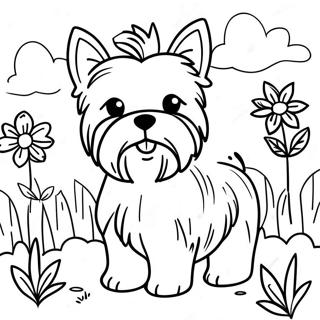 Fuzzy Realistisk Yorkie I En Tradgard Malarbild 118117 53268