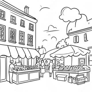 Fargglad Fransk Marknadsscen Malarbild 120966 55597