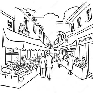 Fargglad Fransk Marknadsscen Malarbild 120966 55599