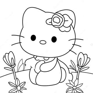 Hello Kitty Med Blommor Malarbild 121452-56138