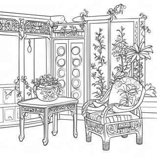 Elegant Chinoiserie Scen Malarbild 123018-57413