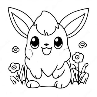 Sot Eevee Med Blommor Malarbild 14240-3106