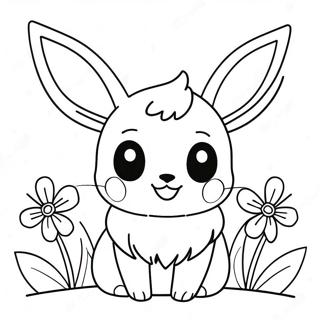 Sot Eevee Med Blommor Malarbild 14240-3107