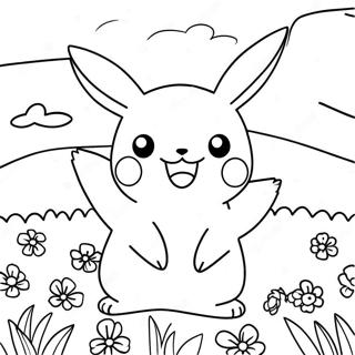 Glad Pikachu I En Blomsterang Malarbild 2258-2553