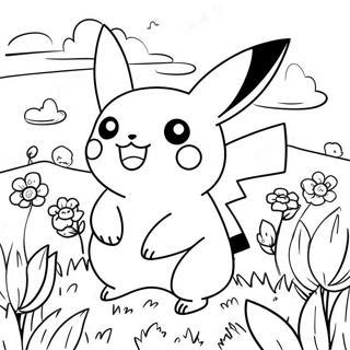 Glad Pikachu I En Blomsterang Malarbild 2258-2554