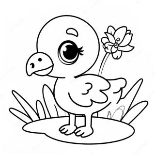 Sot Baby Flamingo Med En Blomma Malarbild 25712-5608