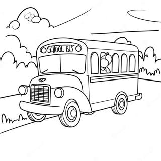 Tecknad Skolbuss Som Kor Pa En Vag Malarbild 29856-6503