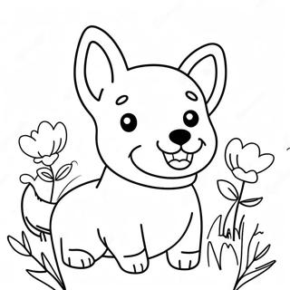 Glad Corgi Med Blommor Malarbild 30125-6557