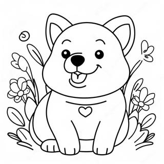 Glad Corgi Med Blommor Malarbild 30125-6558