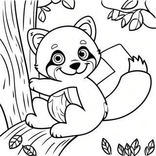 Lekfull Rod Panda Som Klattrar I Ett Trad Malarbild 30726-6699