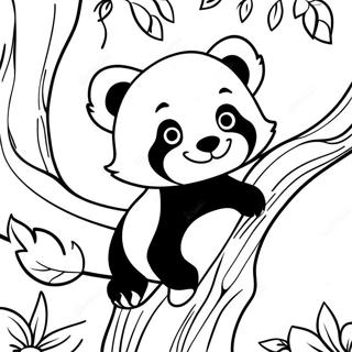 Lekfull Rod Panda Som Klattrar I Ett Trad Malarbild 30726-6700