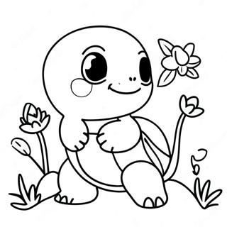 Glad Squirtle Med Blommor Malarbild 36599-7998