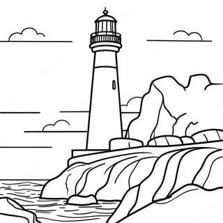 Hog Fyr Pa En Klippig Klippa Malarbild 54005 11826