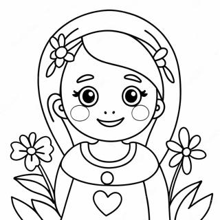 Bedarande Flicka Med Blommor Malarbild 72083-15911