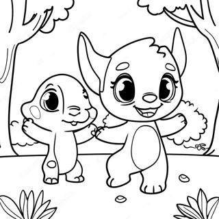 Lekfull Stitch Och Angel I Parken Malarbild 76014-18973