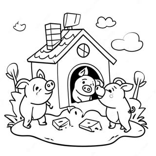 Tre Sma Grisar Bygger Ett Hus Malarbild 76601 19435