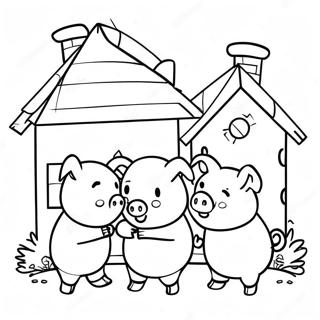 Tre Sma Grisar Bygger Ett Hus Malarbild 76601 19436