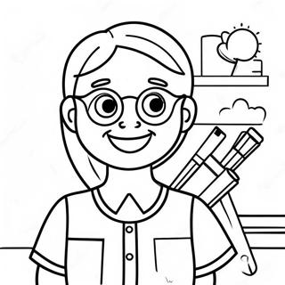 Leende Larare Pa Forsta Dagen Av Forskolan Malarbild 80391 22349