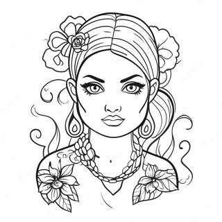 Sassy Bad Girl Med Blommiga Tatueringar Malarbild 81289-23045