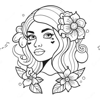 Sassy Bad Girl Med Blommiga Tatueringar Malarbild 81289-23046