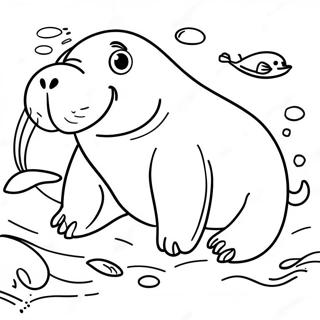 Lekfull Valross I Havet Malarbild 88109-28646