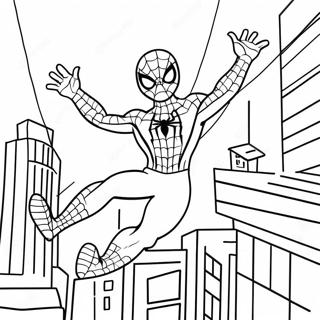 Bedarande Spiderman Svangande Genom Staden Malarbild 88571-29001