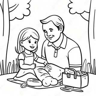 Bedårande Färgläggningssida Med Dotter Och Far På Picknick Målarbilder