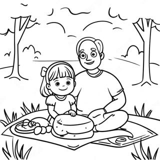 Bedårande Färgläggningssida Med Dotter Och Far På Picknick Målarbilder
