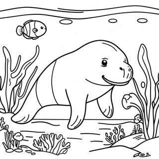 Realistisk Manatee I Korallrev Malarbild 94981-34253