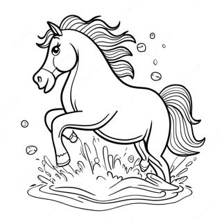 Dynamisk Hast Hoppar Genom Vatten Malarbild 96340-35349