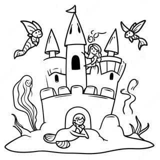 Fantasi Sandcastle Med Sjojungfrur Malarbild 99086-37788