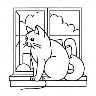 Majestatisk Svart Katt Som Sitter Pa Fonsterbradan Malarbild 99216 37886